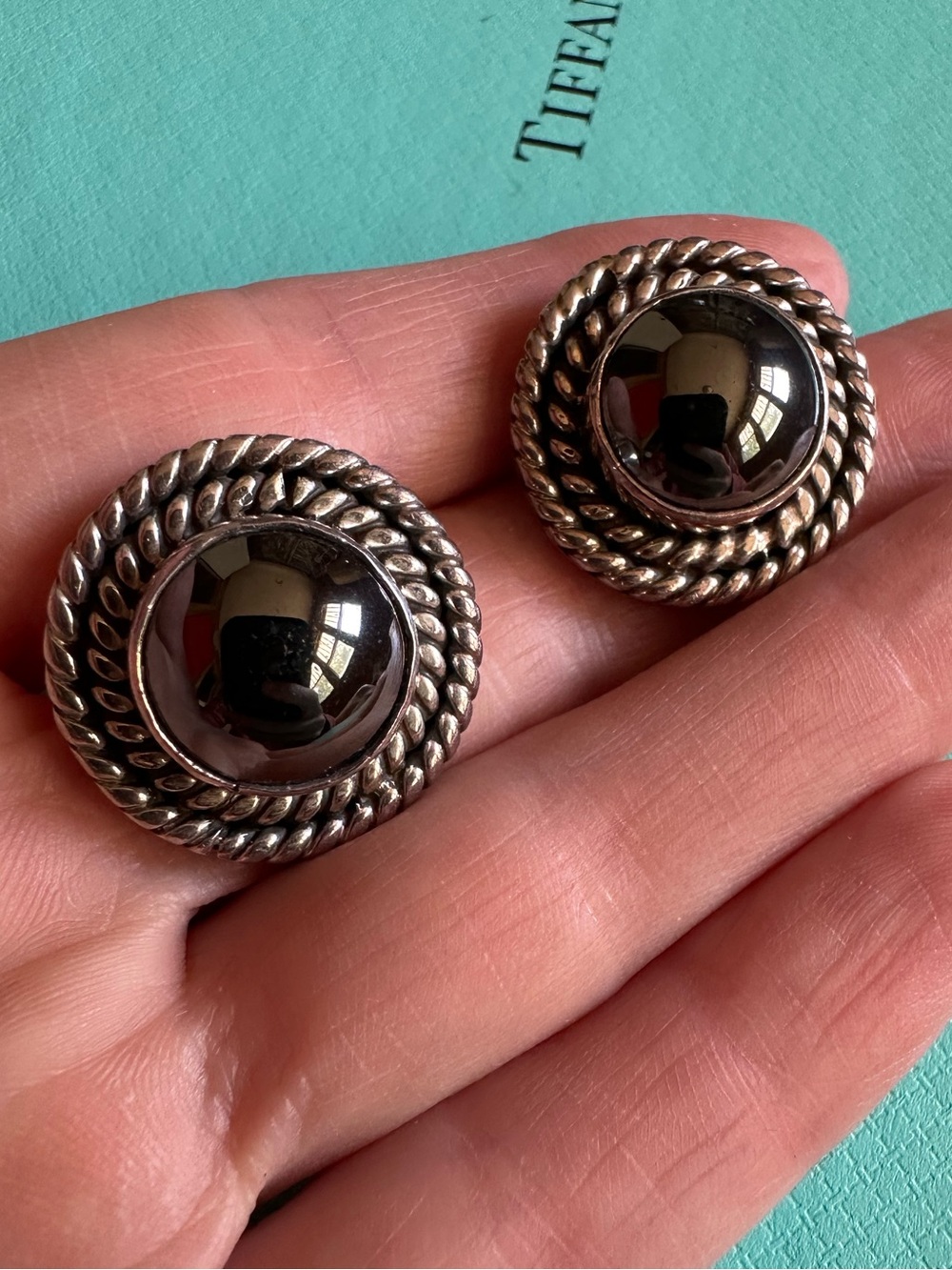Vintage Mexican Taxco Sterling Hematite Post Back Earrings